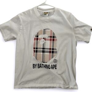 Bape White Short Sleeve Tee with Plaid Accents